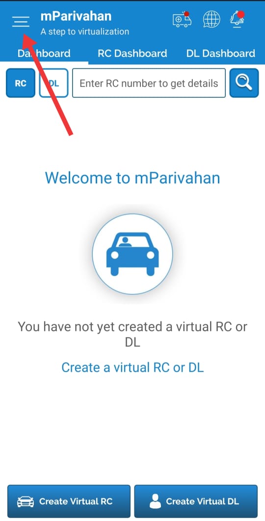 Mparivahan App Dashboard 